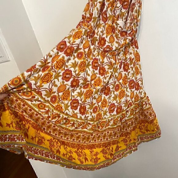 SHEIN White Orange Mustard Floral Border Print Boho Halter Dress ALTERED STRAPS - Picture 13 of 16